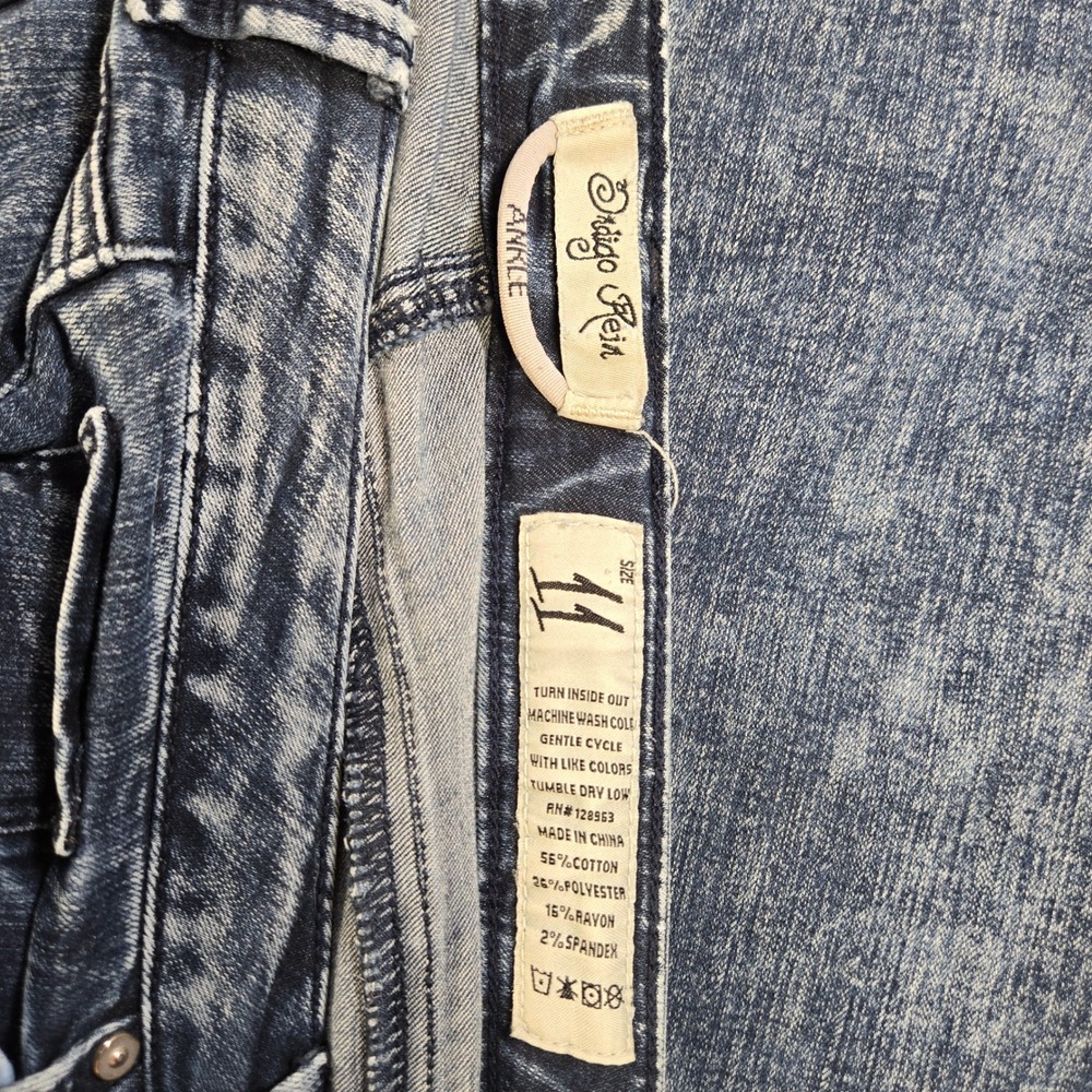 Indigo Rein Ankle Skinny Jeans Juniors 11 Blue Acid Wash High Rise Stretch Denim - Picture 4 of 8